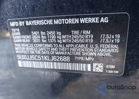 2019 BMW X4 M40I from USA, damaged, VIN 5UXUJ5C51KLJ62688